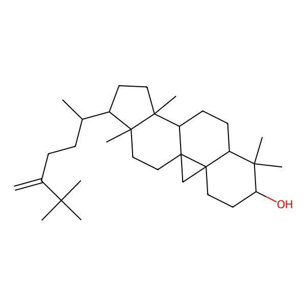2D Structure of (1S,3R,6S,8R,11R,12S,15R,16R)-15-[(2R)-6,6-dimethyl-5-methylideneheptan-2-yl]-7,7,12,16-tetramethylpentacyclo[9.7.0.01,3.03,8.012,16]octadecan-6-ol
