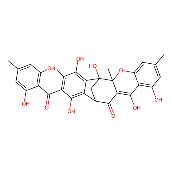 2D Structure of 16-(2,6-Dihydroxy-4-methylbenzoyl)-1,8,10,15,18-pentahydroxy-2,6,17-trimethyl-3-oxapentacyclo[11.6.1.02,11.04,9.014,19]icosa-4,6,8,10,14,16,18-heptaen-12-one