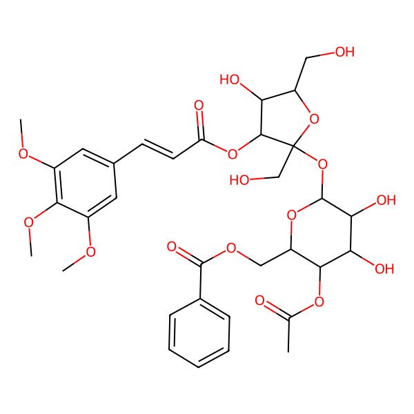 2D Structure of [3-Acetyloxy-4,5-dihydroxy-6-[4-hydroxy-2,5-bis(hydroxymethyl)-3-[3-(3,4,5-trimethoxyphenyl)prop-2-enoyloxy]oxolan-2-yl]oxyoxan-2-yl]methyl benzoate