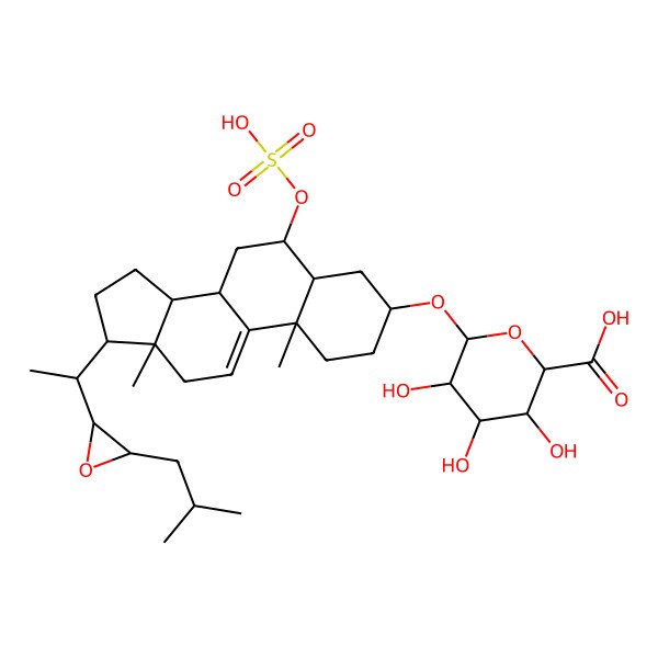2D Structure of (2S,3S,4S,5R,6R)-6-[[(3S,5S,6S,8S,10S,13S,14S,17R)-10,13-dimethyl-17-[(1S)-1-[(2S,3S)-3-(2-methylpropyl)oxiran-2-yl]ethyl]-6-sulfooxy-2,3,4,5,6,7,8,12,14,15,16,17-dodecahydro-1H-cyclopenta[a]phenanthren-3-yl]oxy]-3,4,5-trihydroxyoxane-2-carboxylic acid