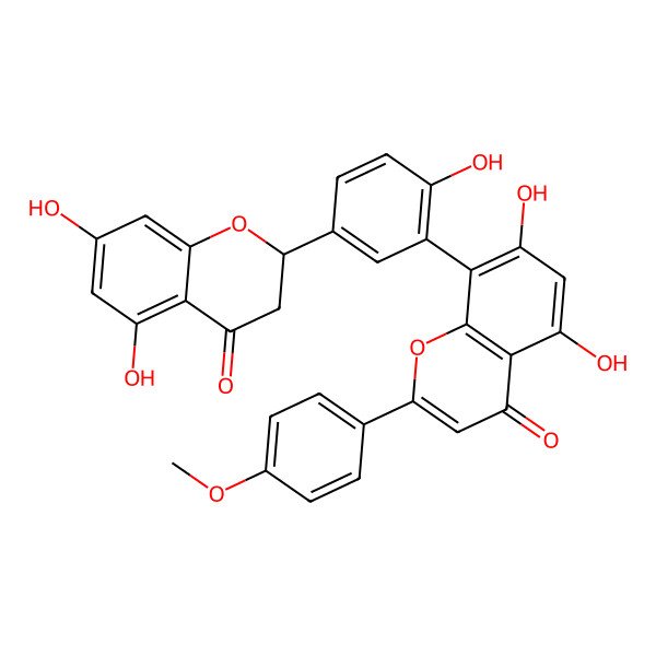 2D Structure of 8-[5-(5,7-Dihydroxy-4-oxo-2,3-dihydrochromen-2-yl)-2-hydroxyphenyl]-5,7-dihydroxy-2-(4-methoxyphenyl)chromen-4-one