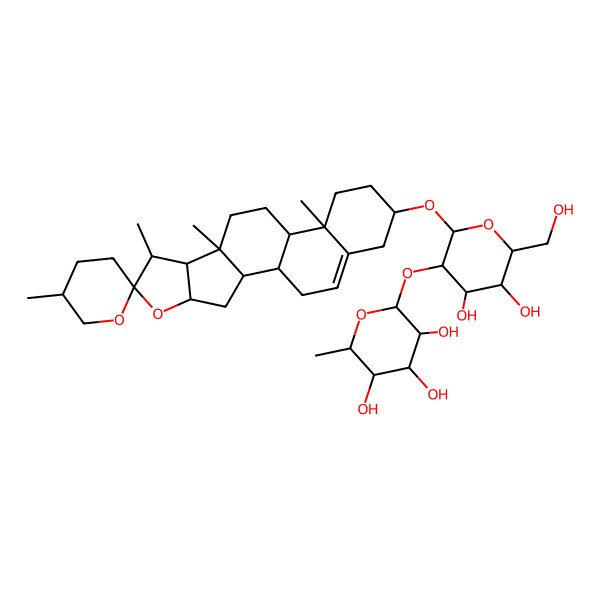 2D Structure of (2S,3R,4R,5R,6S)-2-[(2R,3R,4S,5R,6R)-4,5-dihydroxy-6-(hydroxymethyl)-2-[(1S,2S,4S,5'R,6R,7S,8R,9S,12S,13R,16S)-5',7,9,13-tetramethylspiro[5-oxapentacyclo[10.8.0.02,9.04,8.013,18]icos-18-ene-6,2'-oxane]-16-yl]oxyoxan-3-yl]oxy-6-methyloxane-3,4,5-triol