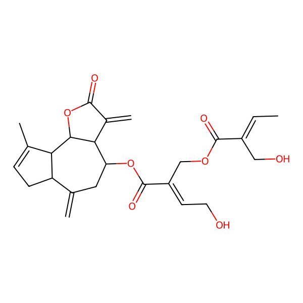 2D Structure of [(3aR,4R,6aR,9aR,9bR)-9-methyl-3,6-dimethylidene-2-oxo-4,5,6a,7,9a,9b-hexahydro-3aH-azuleno[4,5-b]furan-4-yl] (E)-4-hydroxy-2-[[(E)-2-(hydroxymethyl)but-2-enoyl]oxymethyl]but-2-enoate