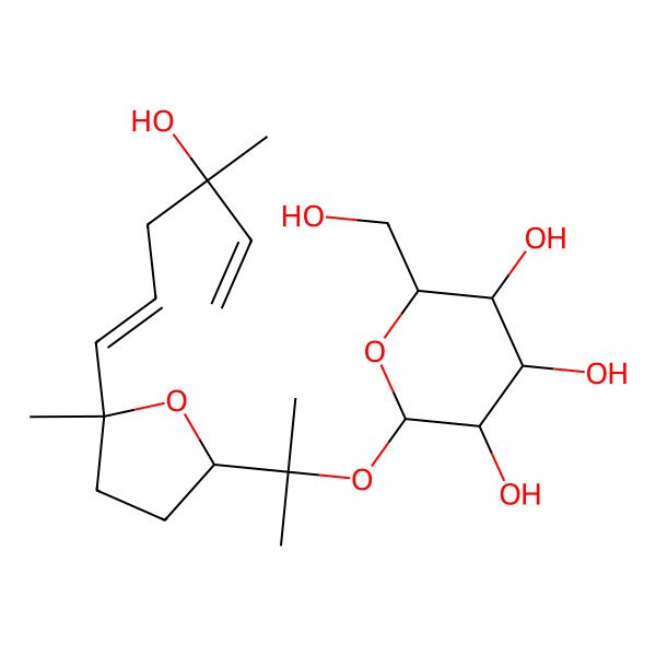 2D Structure of (2R,3S,4S,5R,6S)-2-(hydroxymethyl)-6-[2-[(2S,5R)-5-[(4S)-4-hydroxy-4-methylhexa-1,5-dienyl]-5-methyloxolan-2-yl]propan-2-yloxy]oxane-3,4,5-triol