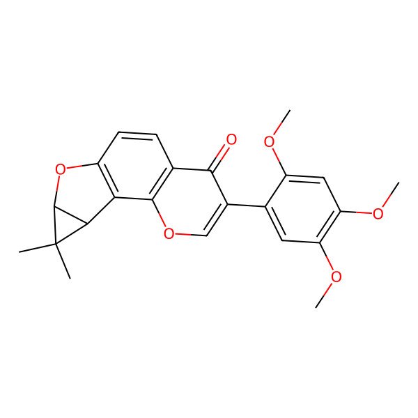 2D Structure of (3S,5R)-4,4-dimethyl-12-(2,4,5-trimethoxyphenyl)-6,14-dioxatetracyclo[8.4.0.02,7.03,5]tetradeca-1(10),2(7),8,12-tetraen-11-one