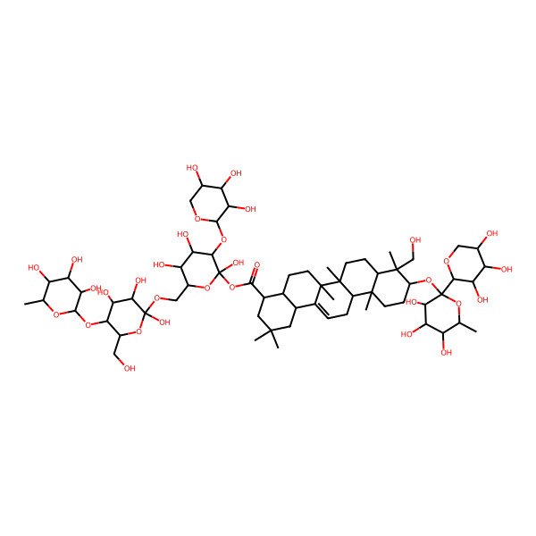 2D Structure of [(2R,3S,5S)-2,4,5-trihydroxy-6-[[(2S,3S,5S)-2,3,4-trihydroxy-6-(hydroxymethyl)-5-[(3S,4S,5S,6R)-3,4,5-trihydroxy-6-methyloxan-2-yl]oxyoxan-2-yl]oxymethyl]-3-[(3S,4R,5R)-3,4,5-trihydroxyoxan-2-yl]oxyoxan-2-yl] (4R,6aS,6bR,9R,10S,12aR,14bR)-9-(hydroxymethyl)-2,2,6a,6b,9,12a-hexamethyl-10-[(3S,4S,5S,6R)-3,4,5-trihydroxy-6-methyl-2-[(3R,4R,5S)-3,4,5-trihydroxyoxan-2-yl]oxan-2-yl]oxy-3,4,4a,5,6,6a,7,8,8a,10,11,12,13,14b-tetradecahydro-1H-picene-4-carboxylate