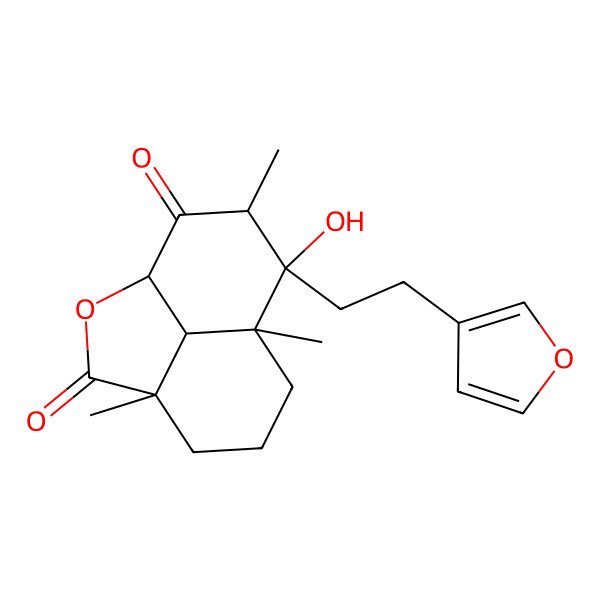 2D Structure of (1R,4R,8R,9S,10R,12S)-9-[2-(furan-3-yl)ethyl]-9-hydroxy-4,8,10-trimethyl-2-oxatricyclo[6.3.1.04,12]dodecane-3,11-dione