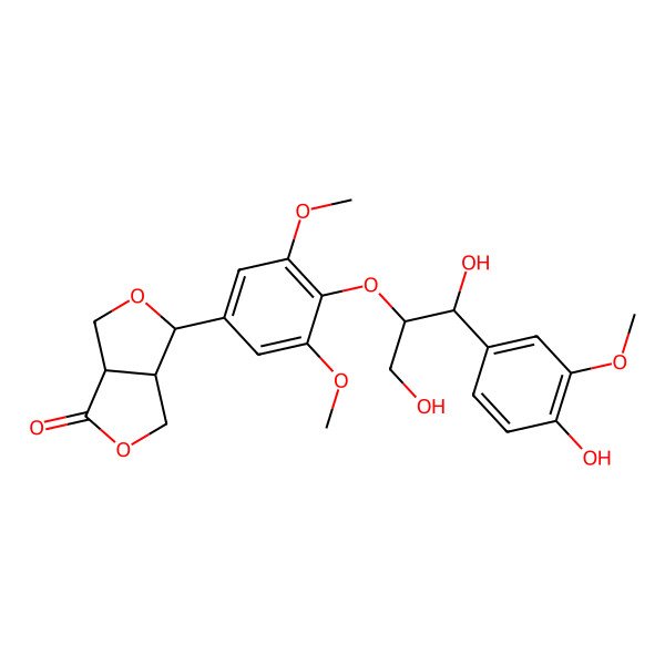 2D Structure of (3R,3aR,6aR)-3-[4-[1,3-dihydroxy-1-(4-hydroxy-3-methoxyphenyl)propan-2-yl]oxy-3,5-dimethoxyphenyl]-3,3a,4,6a-tetrahydro-1H-furo[3,4-c]furan-6-one