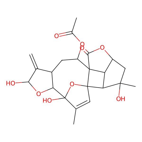 2D Structure of [(1S,2S,4R,6R,8R,9R,12R,13R,14R,16R,19R)-6,9,14-trihydroxy-10,14-dimethyl-5-methylidene-18-oxo-7,17,20-trioxahexacyclo[11.5.1.19,12.01,12.04,8.016,19]icos-10-en-2-yl] acetate