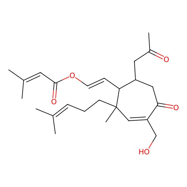 2D Structure of [(Z)-2-[(1R,2R,7S)-4-(hydroxymethyl)-2-methyl-2-(4-methylpent-3-enyl)-5-oxo-7-(2-oxopropyl)cyclohept-3-en-1-yl]ethenyl] 3-methylbut-2-enoate