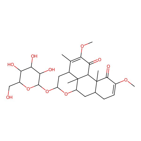 2D Structure of 4,15-Dimethoxy-2,14,17-trimethyl-11-[3,4,5-trihydroxy-6-(hydroxymethyl)oxan-2-yl]oxy-10-oxatetracyclo[7.7.1.02,7.013,17]heptadeca-4,14-diene-3,16-dione