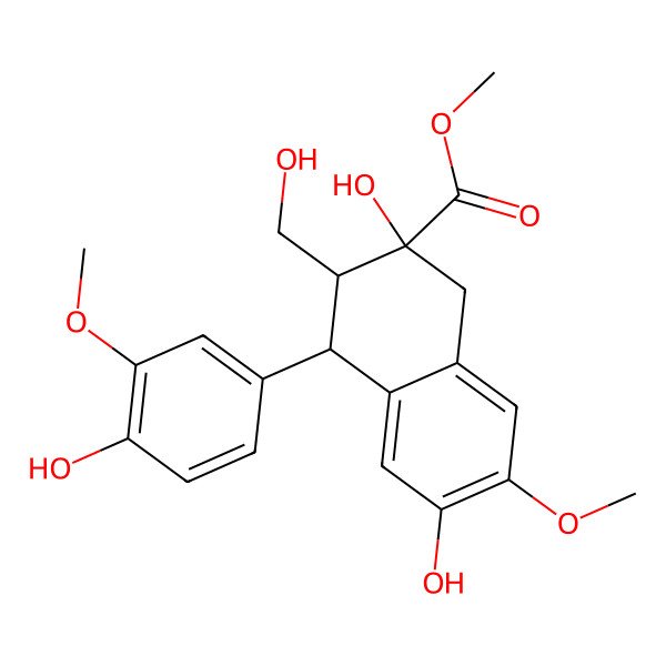 2D Structure of methyl (2S,3S,4S)-2,6-dihydroxy-4-(4-hydroxy-3-methoxyphenyl)-3-(hydroxymethyl)-7-methoxy-3,4-dihydro-1H-naphthalene-2-carboxylate