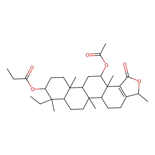 2D Structure of [(3S,5aS,5bR,7aR,8R,9R,11aR,11bR,13S,13aS)-13-acetyloxy-8-ethyl-3,5b,8,11a,13a-pentamethyl-1-oxo-4,5,5a,6,7,7a,9,10,11,11b,12,13-dodecahydro-3H-phenanthro[2,1-e][2]benzofuran-9-yl] propanoate