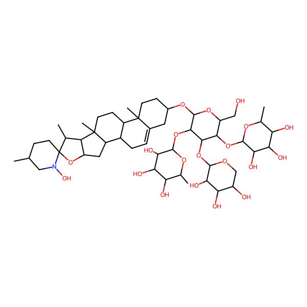 2D Structure of (2S,3R,4R,5R,6S)-2-[(2R,3R,4S,5R,6R)-2-(hydroxymethyl)-6-[(1S,2S,4S,5'R,6R,7S,8R,9S,12S,13R,16S)-1'-hydroxy-5',7,9,13-tetramethylspiro[5-oxapentacyclo[10.8.0.02,9.04,8.013,18]icos-18-ene-6,2'-piperidine]-16-yl]oxy-5-[(2S,3R,4R,5R,6S)-3,4,5-trihydroxy-6-methyloxan-2-yl]oxy-4-[(2S,3R,4S,5S)-3,4,5-trihydroxyoxan-2-yl]oxyoxan-3-yl]oxy-6-methyloxane-3,4,5-triol