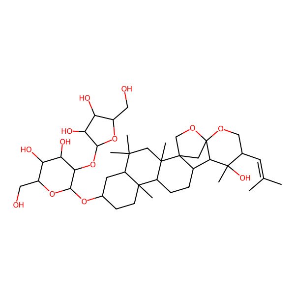 2D Structure of 5-[3,4-Dihydroxy-5-(hydroxymethyl)oxolan-2-yl]oxy-2-(hydroxymethyl)-6-[[16-hydroxy-2,4,4,10,16-pentamethyl-17-(2-methylprop-1-enyl)-19,21-dioxahexacyclo[18.2.1.01,14.02,11.05,10.015,20]tricosan-7-yl]oxy]oxane-3,4-diol