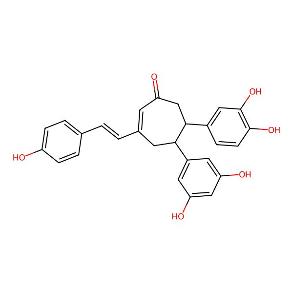 2D Structure of (5S,6S)-6-(3,4-dihydroxyphenyl)-5-(3,5-dihydroxyphenyl)-3-[(E)-2-(4-hydroxyphenyl)ethenyl]cyclohept-2-en-1-one