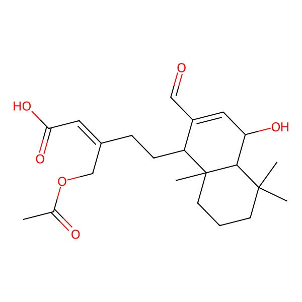 2D Structure of (E)-5-[(1S,4S,4aR,8aS)-2-formyl-4-hydroxy-5,5,8a-trimethyl-1,4,4a,6,7,8-hexahydronaphthalen-1-yl]-3-(acetyloxymethyl)pent-2-enoic acid