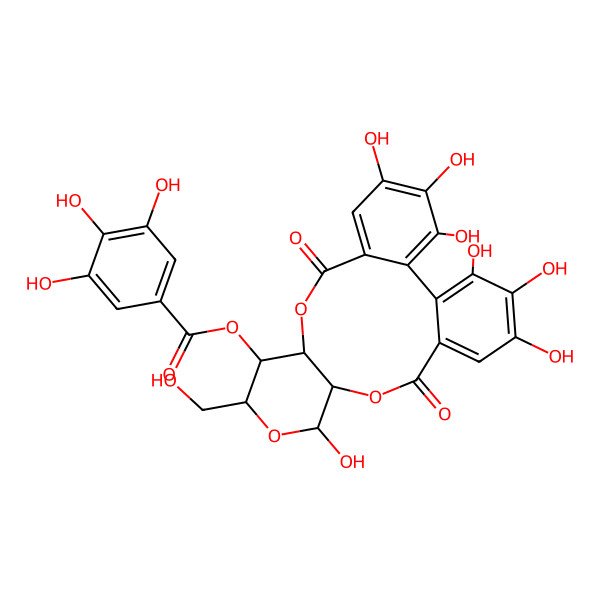 2D Structure of [(10R,13R,14R,15S)-3,4,5,11,20,21,22-heptahydroxy-13-(hydroxymethyl)-8,17-dioxo-9,12,16-trioxatetracyclo[16.4.0.02,7.010,15]docosa-1(22),2,4,6,18,20-hexaen-14-yl] 3,4,5-trihydroxybenzoate