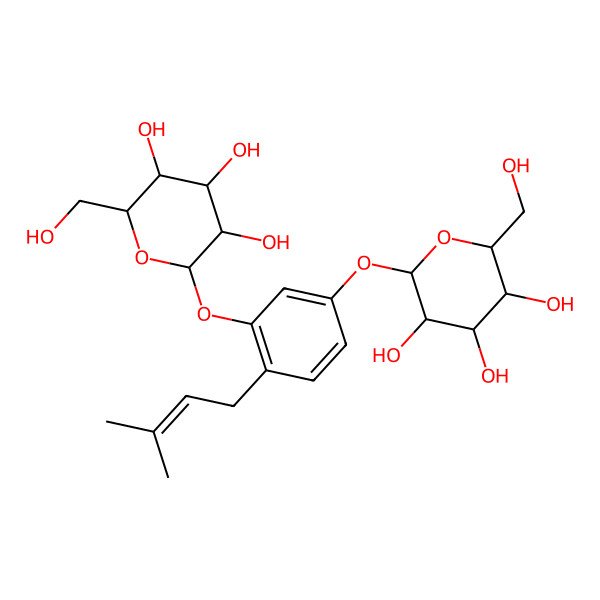 2D Structure of 2-(Hydroxymethyl)-6-[4-(3-methylbut-2-enyl)-3-[3,4,5-trihydroxy-6-(hydroxymethyl)oxan-2-yl]oxyphenoxy]oxane-3,4,5-triol