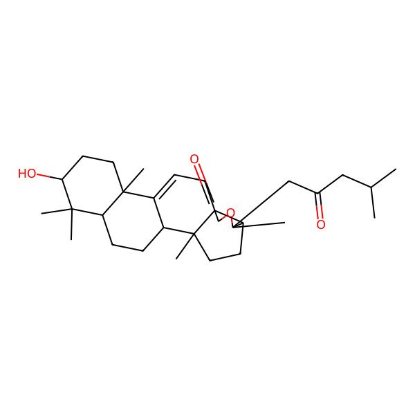 2D Structure of 16-Hydroxy-2,6,13,17,17-pentamethyl-6-(4-methyl-2-oxopentyl)-7-oxapentacyclo[10.8.0.02,9.05,9.013,18]icos-11-en-8-one