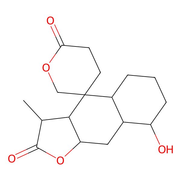 2D Structure of (3S,3aS,4S,4aR,8S,8aR,9aR)-8-hydroxy-3-methylspiro[3,3a,4a,5,6,7,8,8a,9,9a-decahydrobenzo[f][1]benzofuran-4,5'-oxane]-2,2'-dione