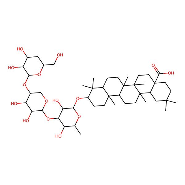 2D Structure of 10-[4-[5-[3,4-dihydroxy-6-(hydroxymethyl)oxan-2-yl]oxy-3,4-dihydroxyoxan-2-yl]oxy-3,5-dihydroxy-6-methyloxan-2-yl]oxy-2,2,6a,6b,9,9,12a,14a-octamethyl-3,4,5,6,6a,7,8,8a,10,11,12,13,14,14b-tetradecahydro-1H-picene-4a-carboxylic acid