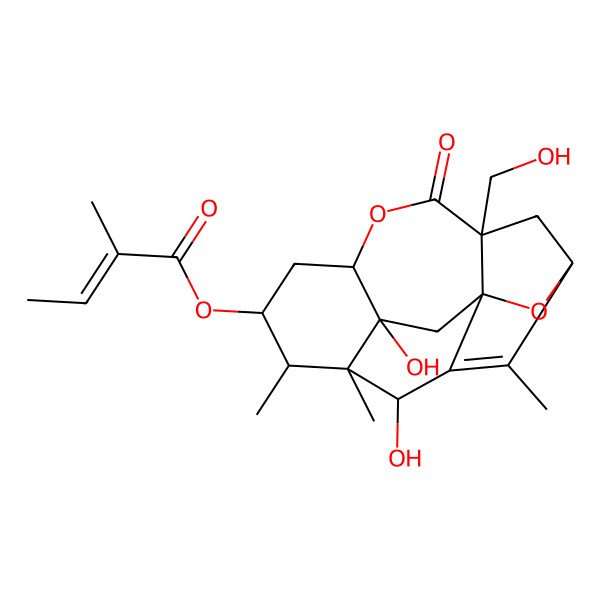2D Structure of [(3R,5S,8S,10S,11R,12S,13S,15R,16S)-13,16-dihydroxy-5-(hydroxymethyl)-2,11,12-trimethyl-6-oxo-7,17-dioxapentacyclo[10.3.1.13,15.05,15.08,13]heptadec-1-en-10-yl] (Z)-2-methylbut-2-enoate