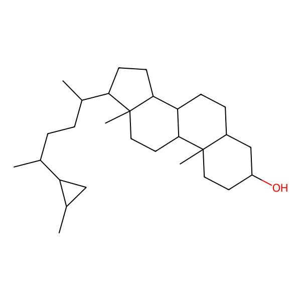 2D Structure of (3S,5R,8R,9S,10S,13R,14S,17R)-10,13-dimethyl-17-[(2R,5R)-5-[(1R,2R)-2-methylcyclopropyl]hexan-2-yl]-2,3,4,5,6,7,8,9,11,12,14,15,16,17-tetradecahydro-1H-cyclopenta[a]phenanthren-3-ol