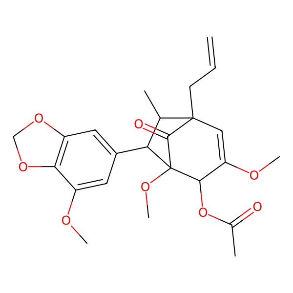2D Structure of [1,3-Dimethoxy-7-(7-methoxy-1,3-benzodioxol-5-yl)-6-methyl-8-oxo-5-prop-2-enyl-2-bicyclo[3.2.1]oct-3-enyl] acetate