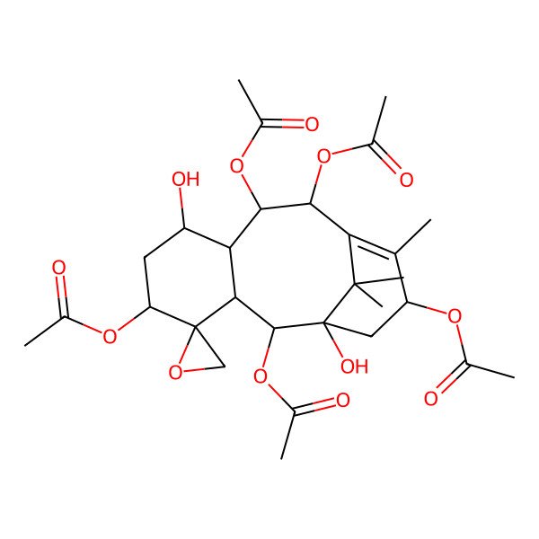 2D Structure of [(1'S,2S,2'S,3'R,5'S,7'S,8'R,9'R,10'R,13'S)-2',9',10',13'-tetraacetyloxy-1',7'-dihydroxy-12',15',15'-trimethylspiro[oxirane-2,4'-tricyclo[9.3.1.03,8]pentadec-11-ene]-5'-yl] acetate