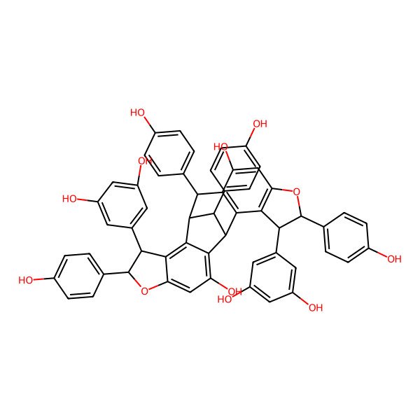 2D Structure of (1S,4R,5R,11S,12R,15R,16R,22S)-4,15-bis(3,5-dihydroxyphenyl)-5,11,16,22-tetrakis(4-hydroxyphenyl)-6,17-dioxahexacyclo[10.9.1.02,10.03,7.013,21.014,18]docosa-2(10),3(7),8,13(21),14(18),19-hexaene-9,20-diol