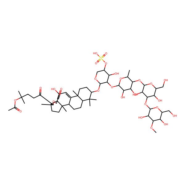 2D Structure of [5-[(1S,2S,5S,6R,9R,10S,13S,16S,18R)-16-[(2S,3R,4R,5R)-3-[(2S,3R,4R,5S,6R)-5-[(2S,3R,4S,5R,6R)-4-[(2S,3R,4S,5R,6R)-3,5-dihydroxy-6-(hydroxymethyl)-4-methoxyoxan-2-yl]oxy-3,5-dihydroxy-6-(hydroxymethyl)oxan-2-yl]oxy-3,4-dihydroxy-6-methyloxan-2-yl]oxy-4-hydroxy-5-sulfooxyoxan-2-yl]oxy-10-hydroxy-2,6,13,17,17-pentamethyl-8-oxo-7-oxapentacyclo[10.8.0.02,9.05,9.013,18]icos-11-en-6-yl]-2-methyl-5-oxopentan-2-yl] acetate