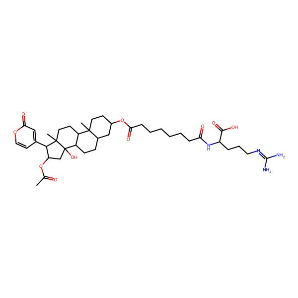 2D Structure of N~2~-(8-{[16-(Acetyloxy)-14-hydroxy-17-(2-oxo-2H-pyran-4-yl)androstan-3-yl]oxy}-1-hydroxy-8-oxooctylidene)arginine
