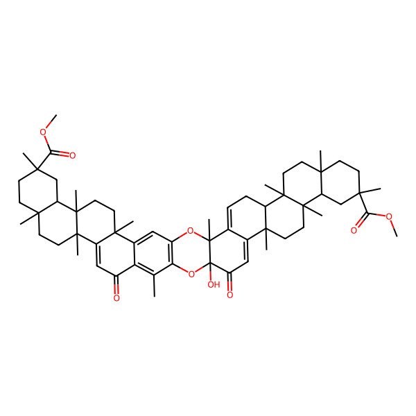 2D Structure of dimethyl (3S,7S,8R,11S,14R,16R,17S,20R,24S,32S,35S,38R,40R,41S,44R)-24-hydroxy-3,8,11,14,17,20,27,32,35,38,41,44-dodecamethyl-23,29-dioxo-2,25-dioxaundecacyclo[24.20.0.03,24.04,21.07,20.08,17.011,16.028,45.031,44.032,41.035,40]hexatetraconta-1(26),4,21,27,30,45-hexaene-14,38-dicarboxylate