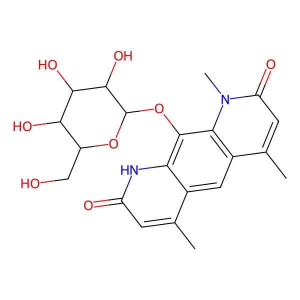 2D Structure of 1,4,6-trimethyl-10-[3,4,5-trihydroxy-6-(hydroxymethyl)oxan-2-yl]oxy-9H-pyrido[3,2-g]quinoline-2,8-dione