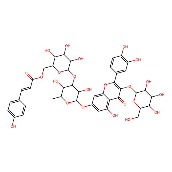 2D Structure of [6-[2-[2-(3,4-Dihydroxyphenyl)-5-hydroxy-4-oxo-3-[3,4,5-trihydroxy-6-(hydroxymethyl)oxan-2-yl]oxychromen-7-yl]oxy-3,5-dihydroxy-6-methyloxan-4-yl]oxy-3,4,5-trihydroxyoxan-2-yl]methyl 3-(4-hydroxyphenyl)prop-2-enoate