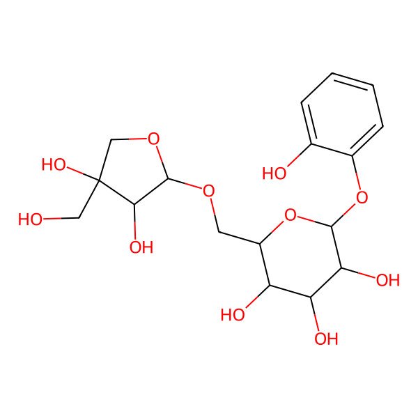 2D Structure of (2R,3S,4S,5R,6S)-2-[[(2R,3R,4R)-3,4-dihydroxy-4-(hydroxymethyl)oxolan-2-yl]oxymethyl]-6-(2-hydroxyphenoxy)oxane-3,4,5-triol