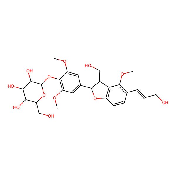 2D Structure of 2-(Hydroxymethyl)-6-[4-[3-(hydroxymethyl)-5-(3-hydroxyprop-1-enyl)-4-methoxy-2,3-dihydro-1-benzofuran-2-yl]-2,6-dimethoxyphenoxy]oxane-3,4,5-triol