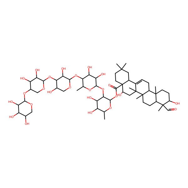 2D Structure of quillaic acid alpha-L-Arap-(1->4)-alpha-L-Arap-(1->3)-beta-D-Xylp-(1->4)-alpha-L-Rhap-(1->2)-beta-D-fucopyranosyl ester