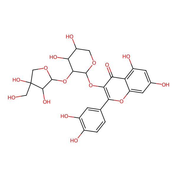 2D Structure of 3-[(2R,3S,4R,5S)-3-[(2S,3S,4S)-3,4-dihydroxy-4-(hydroxymethyl)oxolan-2-yl]oxy-4,5-dihydroxyoxan-2-yl]oxy-2-(3,4-dihydroxyphenyl)-5,7-dihydroxychromen-4-one