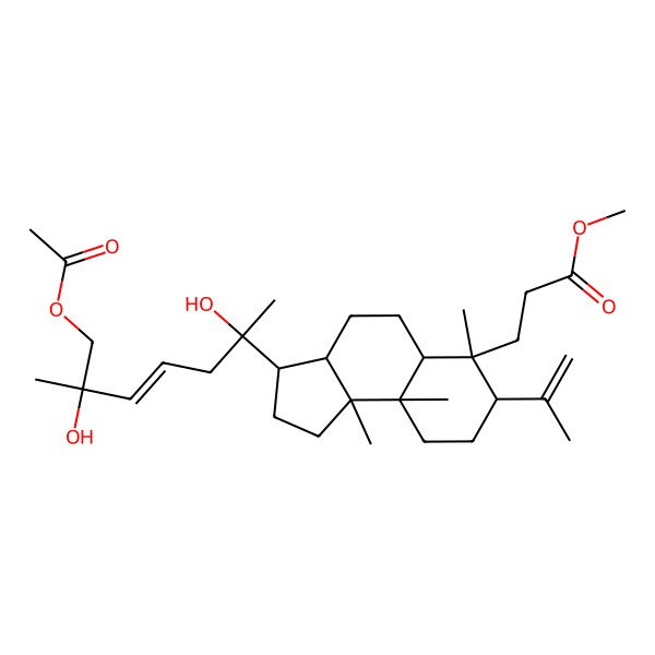 2D Structure of Methyl 3-[3-(7-acetyloxy-2,6-dihydroxy-6-methylhept-4-en-2-yl)-6,9a,9b-trimethyl-7-prop-1-en-2-yl-1,2,3,3a,4,5,5a,7,8,9-decahydrocyclopenta[a]naphthalen-6-yl]propanoate