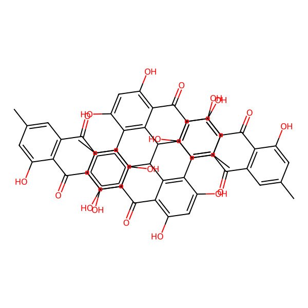 2D Structure of 2,4,5-trihydroxy-7-methyl-1-[(9S)-2,4,5-trihydroxy-7-methyl-10-oxo-9-[(9S)-2,4,5-trihydroxy-7-methyl-10-oxo-1-(2,4,5-trihydroxy-7-methyl-9,10-dioxoanthracen-1-yl)-9H-anthracen-9-yl]-9H-anthracen-1-yl]anthracene-9,10-dione