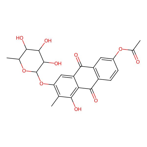 2D Structure of [5-hydroxy-6-methyl-9,10-dioxo-7-[(2S,3R,4R,5R,6S)-3,4,5-trihydroxy-6-methyloxan-2-yl]oxyanthracen-2-yl] acetate
