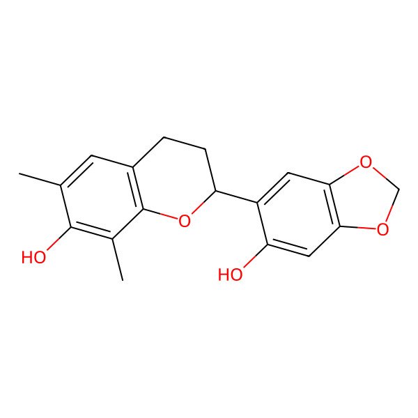 2D Structure of 7,2'-Dihydroxy-6,8-dimethyl-4',5'-methylenedioxyflavan 2D Structure of 7,2'-Dihydroxy-6,8-dimethyl-4',5'-methylenedioxyflavan