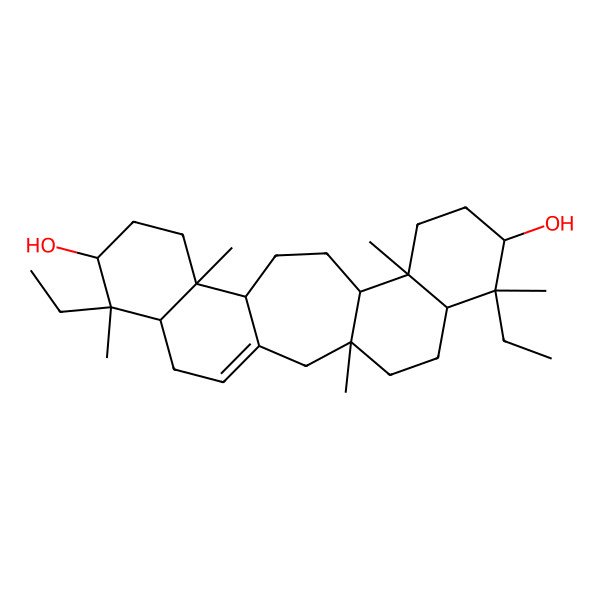 2D Structure of 7,20-Diethyl-3,7,11,16,20-pentamethylpentacyclo[13.8.0.03,12.06,11.016,21]tricos-1(23)-ene-8,19-diol