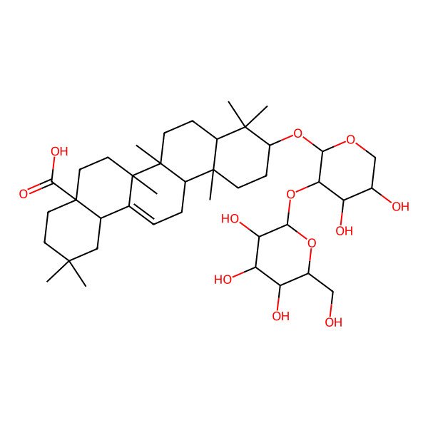 2D Structure of (4aS,6aR,6aS,6bR,8aR,10S,12aR,14bS)-10-[(2S,3R,4S,5S)-4,5-dihydroxy-3-[(2S,3R,4S,5R,6R)-3,4,5-trihydroxy-6-(hydroxymethyl)oxan-2-yl]oxyoxan-2-yl]oxy-2,2,6a,6b,9,9,12a-heptamethyl-1,3,4,5,6,6a,7,8,8a,10,11,12,13,14b-tetradecahydropicene-4a-carboxylic acid
