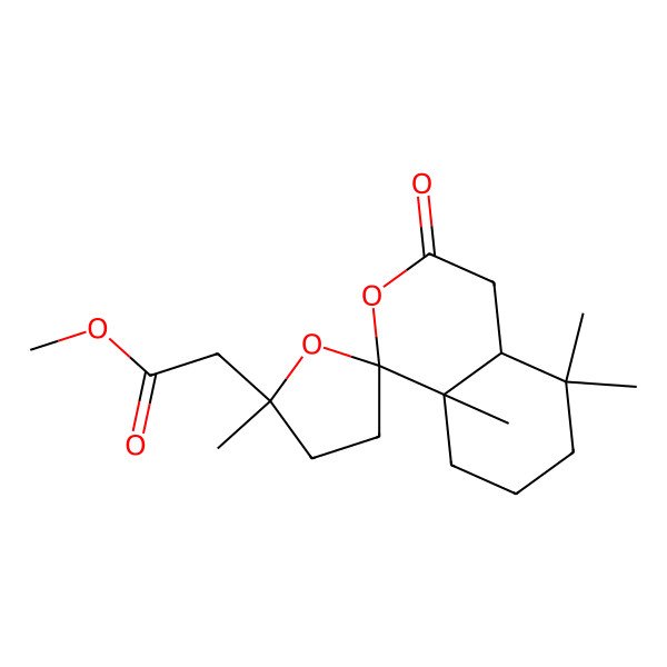 2D Structure of methyl 2-[(1R,2'R,4aS,8aS)-2',5,5,8a-tetramethyl-3-oxospiro[4a,6,7,8-tetrahydro-4H-isochromene-1,5'-oxolane]-2'-yl]acetate