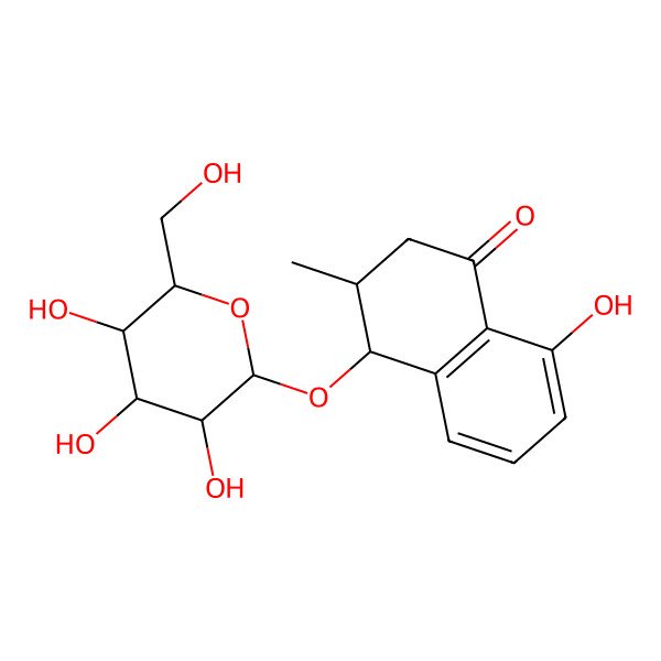 2D Structure of 8-hydroxy-3-methyl-4-[3,4,5-trihydroxy-6-(hydroxymethyl)oxan-2-yl]oxy-3,4-dihydro-2H-naphthalen-1-one