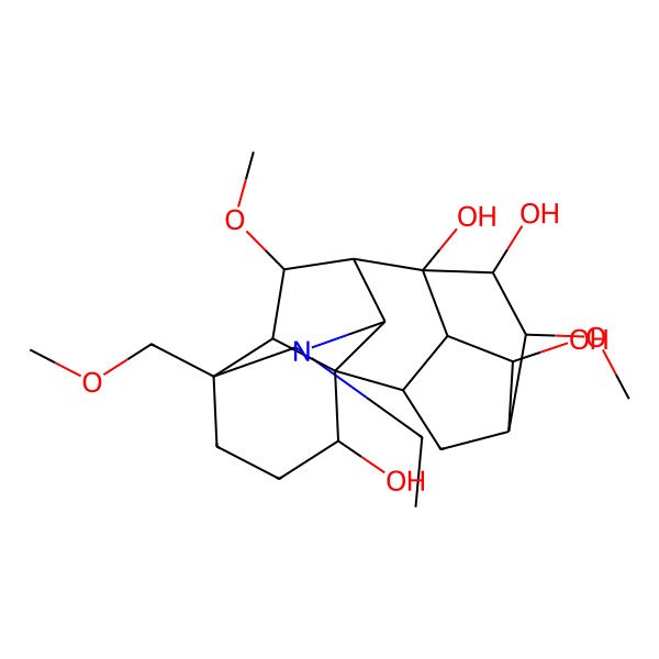 2D Structure of Aconitane-1,8,14,15-tetrol, 20-ethyl-6,16-dimethoxy-4-(methoxymethyl)-, (1alpha,6alpha,14alpha,15beta,16beta)-