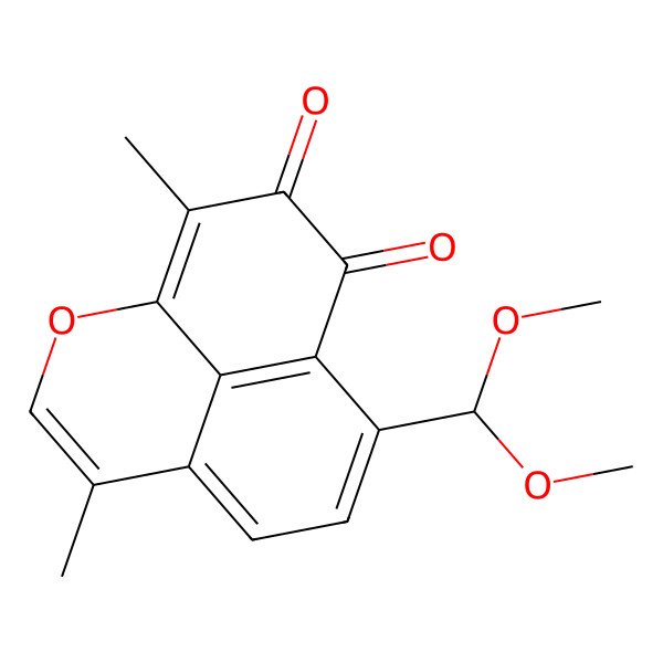 2D Structure of 8-(Dimethoxymethyl)-4,12-dimethyl-2-oxatricyclo[7.3.1.05,13]trideca-1(12),3,5(13),6,8-pentaene-10,11-dione
